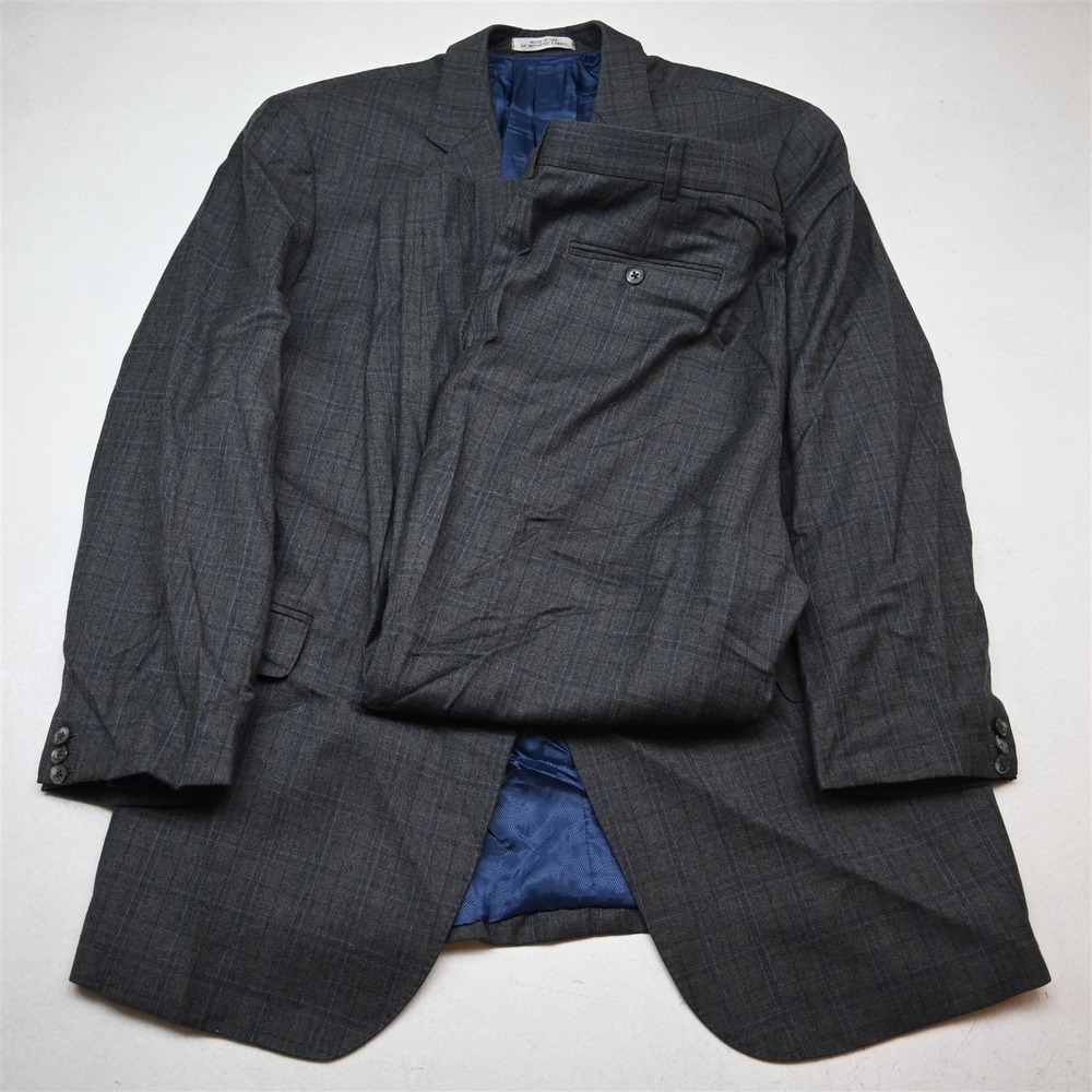 Loro Piana 52L 38x30 Gray Check 100% Wool Flannel Mens Jacket Pants Suit